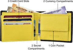 URBAN FOREST Kyle Black/Yellow Leather Wallet for Men