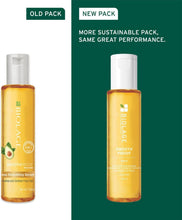 BIOLAGE Smoothproof serum bottle shown in two packaging versions, amber liquid, white caps
