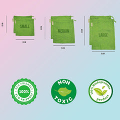 Necavu 100% Cotton Fridge Storage Bags, Set of 6, Neem Green.