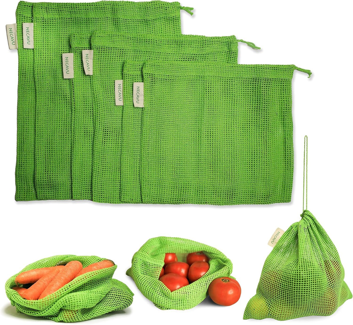 Necavu 100% Cotton Fridge Storage Bags, Set of 6, Neem Green.