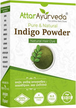 AttarAyurveda indigo powder box with green leaf and jar-style dark green powder