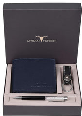 URBAN FOREST Leather Wallet Combo for Men – Wallet, Keyring & Pen Gift Set | Dark Blue