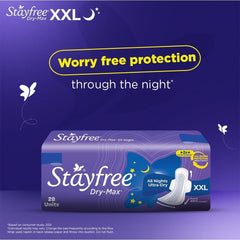 Stayfree Dry Max All Night XXL Sanitary Pads for Women with Wings, 28 Pads