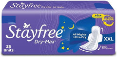 Stayfree Dry Max All Night XXL Sanitary Pads for Women with Wings, 28 Pads