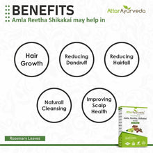 Herbal hair cleansing powder pack with benefits icons and AttarAyurveda branding