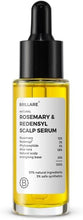 Scalp serum bottle with black dropper; rosemary and redensyl, yellow-gold liquid