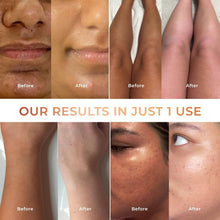 Skin polish results collage with before and after panels on face and legs.
