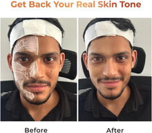 Before-and-after facial skin application results with polish cream on a man.