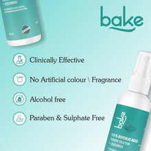 Glycolic acid toner spray bottle with teal label and white pump