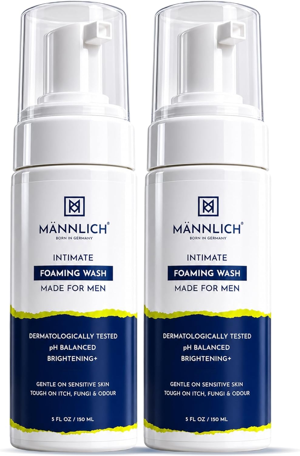 Mannlich Intimate Wash for Men – pH Balanced & Dermatologically Tested – With Tea Tree Oil, Neem & Eucalyptus Oil, 1% Salicylic Acid – Helps Control Odour & Itchiness – 150 ml (Pack of 2)