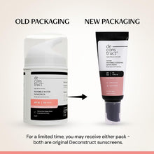 Sunscreen tube showing old and new packaging side by side