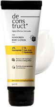 de construct sunscreen body lotion tube, white gel-cream, SPF 50, 90 ml