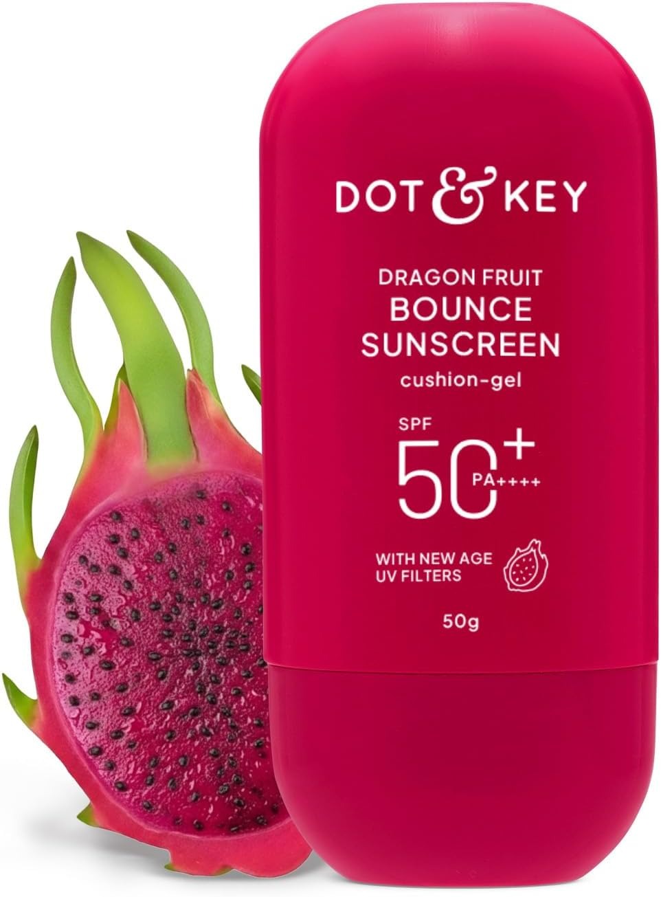 Dot & Key Dragon Fruit Bounce Sunscreen SPF 50+ PA++++ – In-Vivo Tested, Broad Spectrum UV Protection, Lightweight Cushion-Gel, Fast Absorbing with Niacinamide