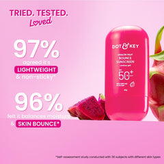 Dot & Key Dragon Fruit Bounce Sunscreen SPF 50+ PA++++ – In-Vivo Tested, Broad Spectrum UV Protection, Lightweight Cushion-Gel, Fast Absorbing with Niacinamide