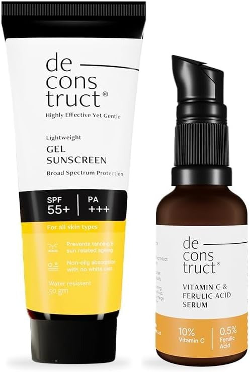 Deconstruct Sun Protect Duo – 10% Vitamin C Face Serum 30 ml + Gel Sunscreen 50 g, Pack of 2