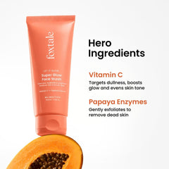 Foxtale Vitamin C Super Glow Face Wash with Papaya Enzyme – Brightening & Tan Care Face Cleanser, Gently Exfoliates, Helps Reduce Pigmentation, For Men & Women, 2 × 100 ml