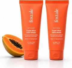 Foxtale Vitamin C Super Glow Face Wash with Papaya Enzyme – Brightening & Tan Care Face Cleanser, Gently Exfoliates, Helps Reduce Pigmentation, For Men & Women, 2 × 100 ml