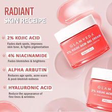 Glamveda 2% Kojic Acid Gel Cream jar with red gel, angled view