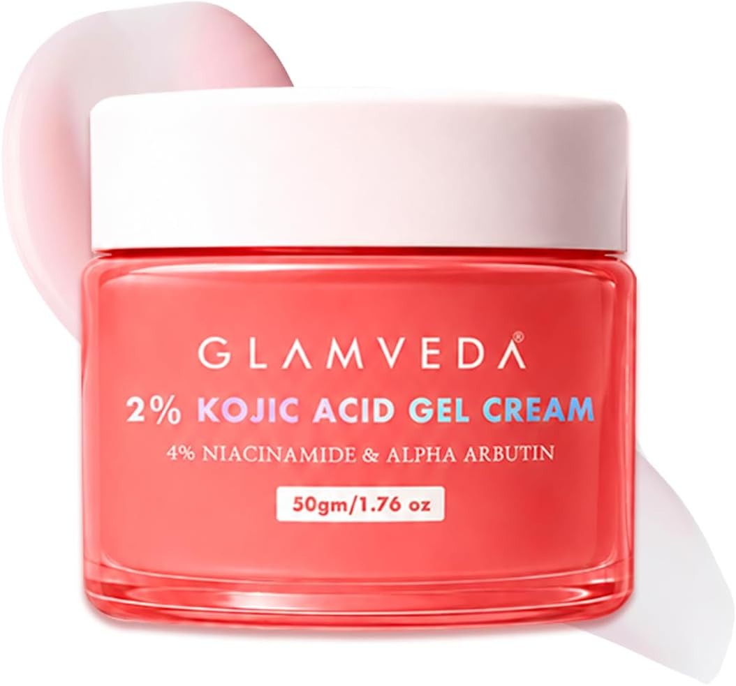 Glamveda 2% Kojic Acid Gel Cream with Niacinamide & Alpha Arbutin | Brightens Skin & Reduces Pigmentation | Fades Dark Spots & Acne Scars | For All Skin Types