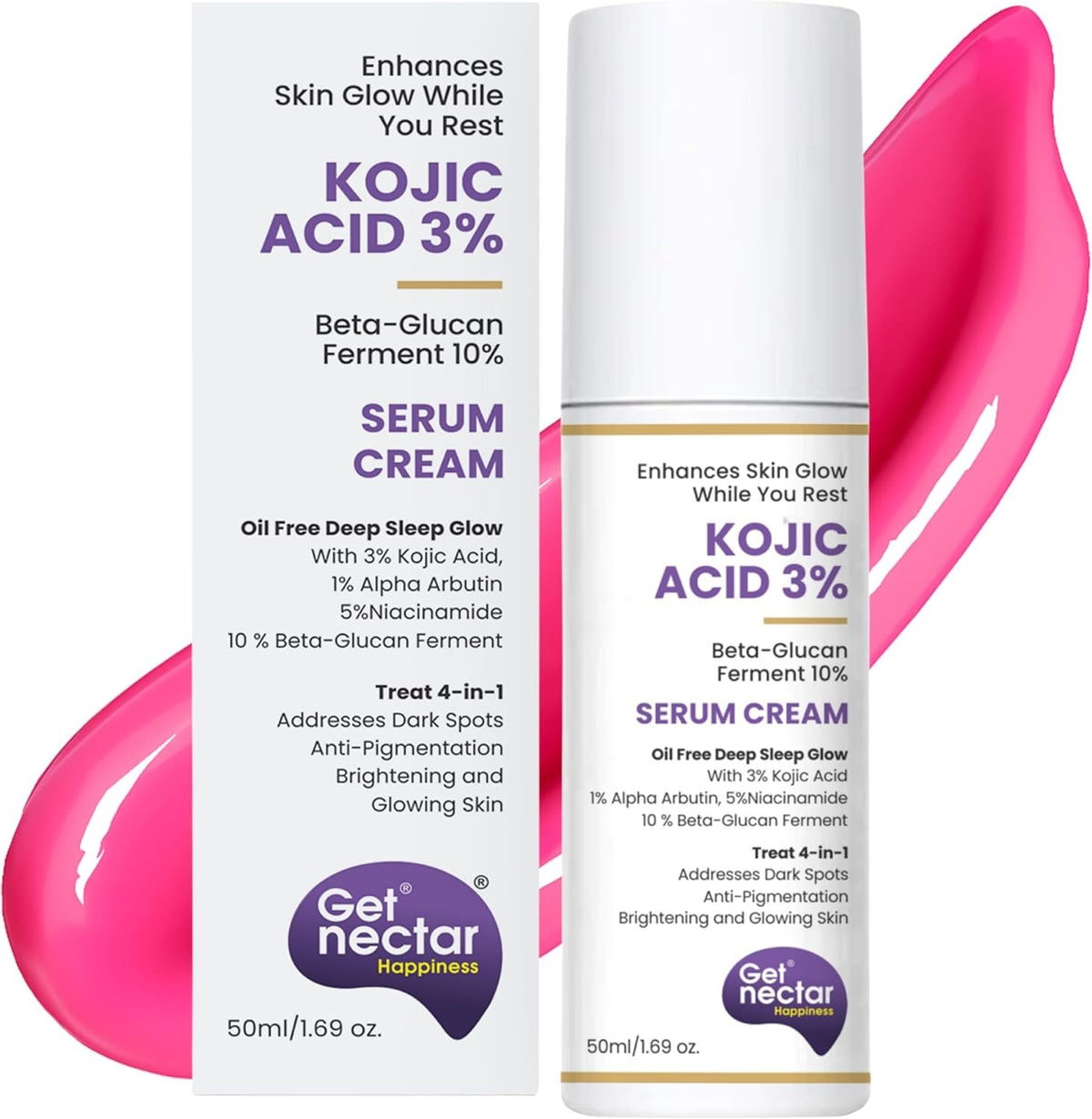 Nectar Happiness Glow Serum Cream – 3% Kojic Acid, 5% Niacinamide & 1% Alpha Arbutin, 50ml
