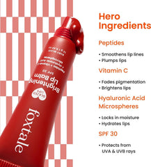 Foxtale SPF 30 Brightening Lip Balm – Peptides & Vitamin C, Ruby Glaze, 12g