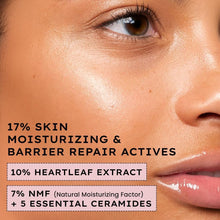 Moisturized eye and cheek skin close-up with 17% skin moisturizing barrier text