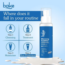Niacinamide sunscreen bottle with white cream swipe, BAKE Morning Cuddles SPF 70