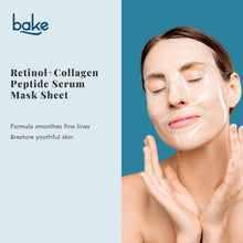 BAKE retinol-collagen sheet mask, woman with serum gel on face