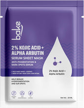Purple serum sheet mask pouch with white base, BAKE brand, 2% kojic acid + alpha arbutin