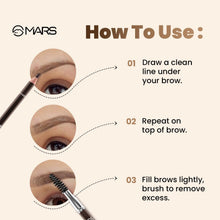 Eyebrow pencil with spoolie brushing through filled brow lines
