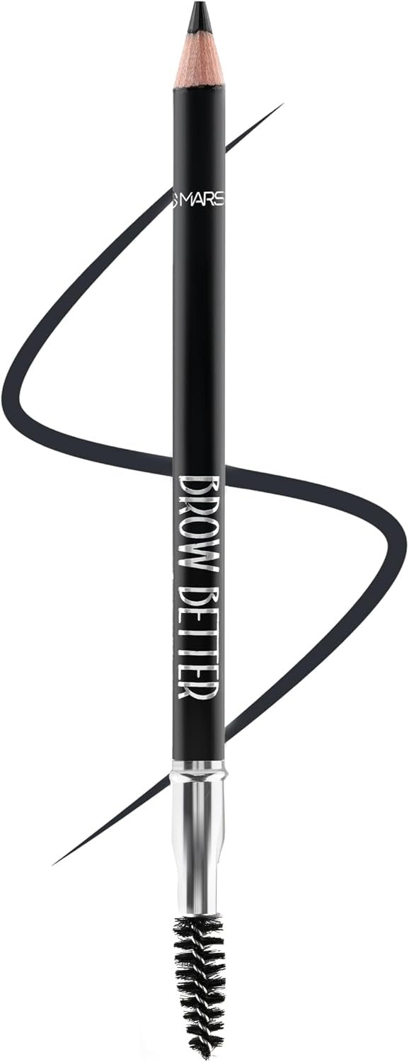 Black eyebrow pencil with attached spoolie, slim tip for defining brows