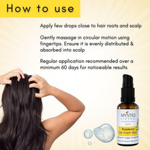 Hair growth serum bottle with rosemary label and black dropper-style pump