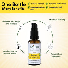 Rosemary hair growth serum bottle with black dispenser, amber glass, Mystiq Living