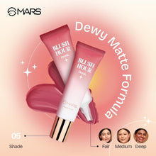 Liquid blush tubes with dewy-matte finish and swirled shade swatch