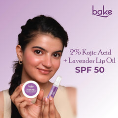 BAKE 2% Kojic Acid Lavender Lip Balm Oil with SPF 50 PA++++ & Alpha Arbutin, 15g