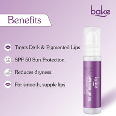 BAKE 2% Kojic Acid Lavender Lip Balm Oil with SPF 50 PA++++ & Alpha Arbutin, 15g