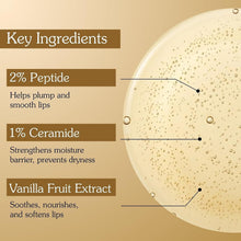 BAKE lip oil droplet diagram with ingredient panels and small serum bubbles