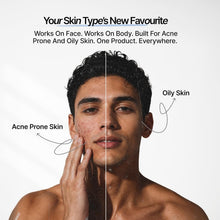 Man applying anti-acne cleanser to his face with his hands
