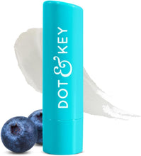Dot & Key SPF50 Blueberry Bliss lip balm tube, turquoise with twist cap and label