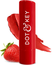 Red tinted lip balm tube with red balm swatch