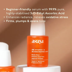 Asaya 10% Vitamin C Face Serum | 5% Niacinamide & Hyaluronic Acid | Brightening & Glowing Skin | Dark Spot & Uneven Tone Care | Skin Barrier Support | Non-Sticky & Gentle Formula