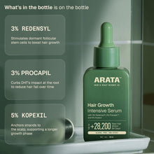 ARATA Hair Growth Intensive Serum bottle with green dropper cap, 30 ml.