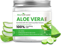 Attar Ayurveda Natural Aloe Vera Gel for Face, Skin & Hair – With Vitamin E & Cucumber Extracts, Non-Sticky, Paraben & Silicone Free, 200 ml