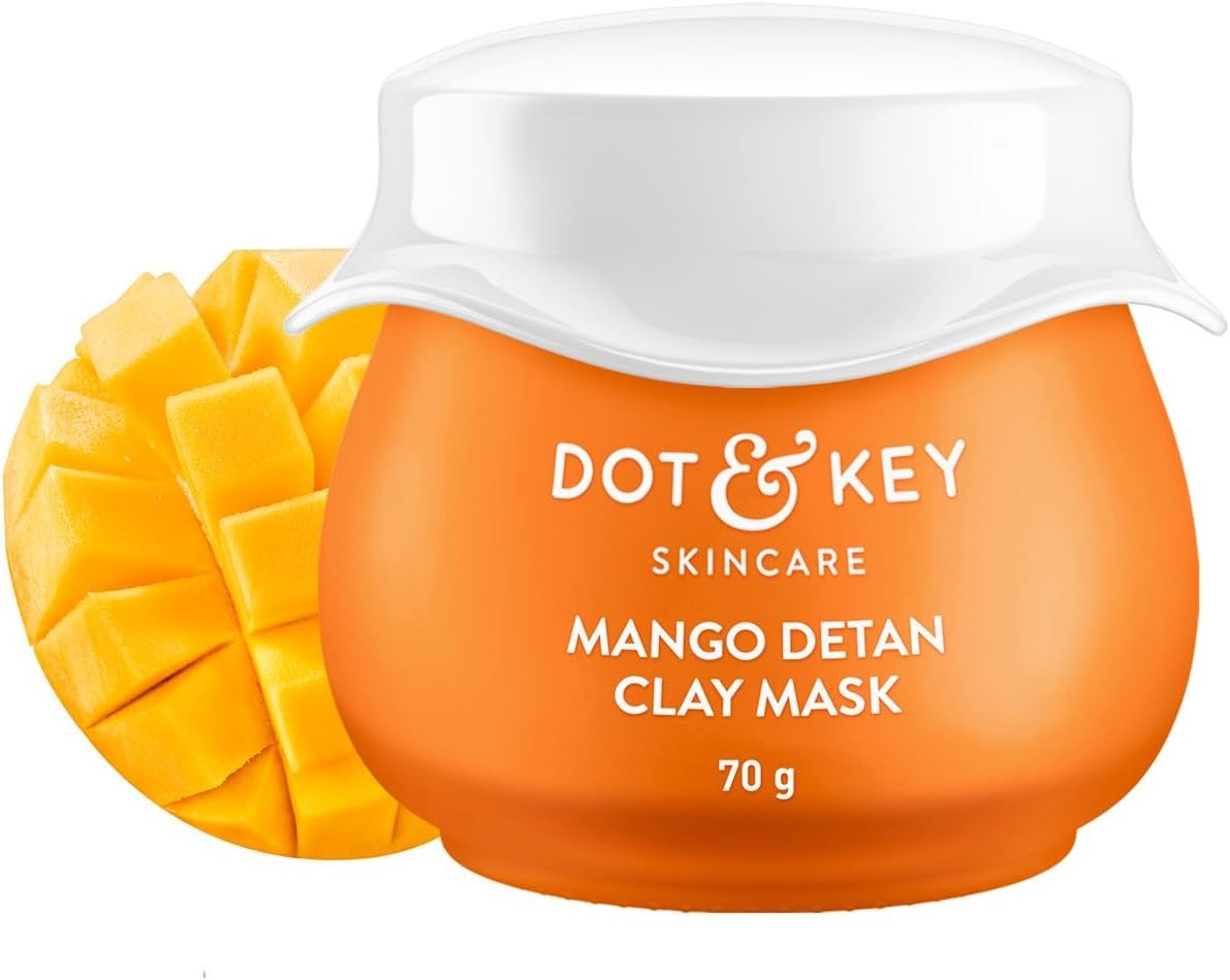 Dot & Key Mango Detan Tan Removal Clay Mask – With Glycolic & Lactic Acid, Fresh Juicy Mango Fragrance, For All Skin Types, 70 g