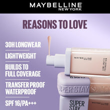Maybelline Super Stay Lumi Matte liquid foundation bottle and cap, light beige shade