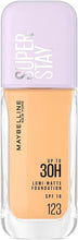 Maybelline Super Stay Lumi Matte liquid foundation bottle, shade 123, SPF 16