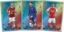 Trading cards pack showing three player action cards in red, blue, and white uniforms