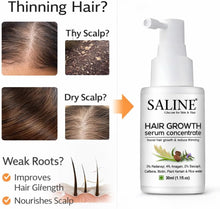 SALINE hair growth serum concentrate bottle with pump with thinning-hair and scalp icons