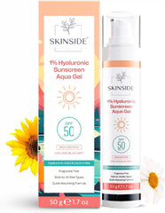Hyaluronic sunscreen aqua gel SPF 50 with pump bottle and box