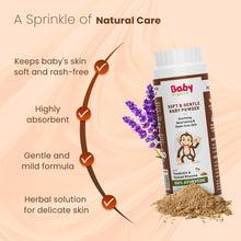 Soft and gentle baby powder bottle with beige powder shown